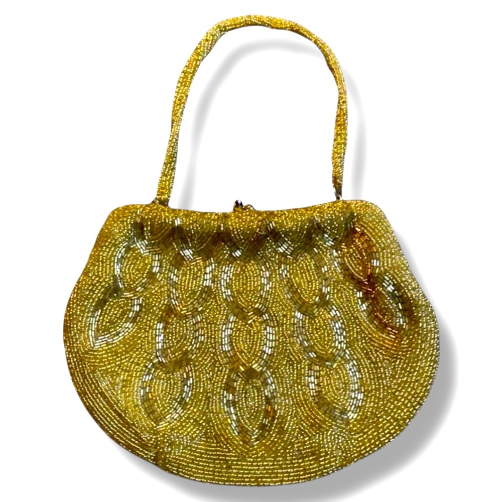 Vintage 1950’s Gold Hand Beaded Sequin Evening Bag Handbag Clutch